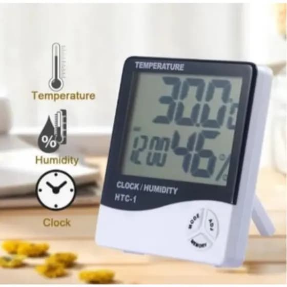 Termo Higrômetro Medidor Temperatura Umidade Relógio Digital