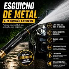 Esguicho de Metal Alta Pressão Ajustável para Mangueira 1/2" Bico Jato Forte Lava Carro Jardim Calçada