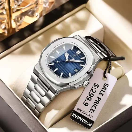 Relógio de Pulso Masculino de Luxo POEDAGAR, Relógio de Quartzo em Aço Inoxidável para Homens, Relógios Esportivos à Pro