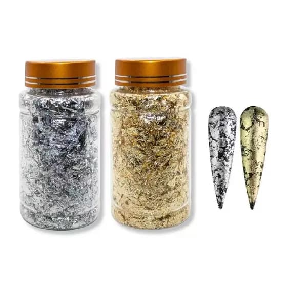 Decoração de Unhas com Folha de Ouro e Prata, Lâminas Metálicas Brilhantes para Nail Art Profissional, Ideal para Salão