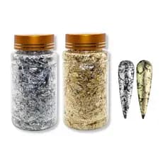 Decoração de Unhas com Folha de Ouro e Prata, Lâminas Metálicas Brilhantes para Nail Art Profissional, Ideal para Salão