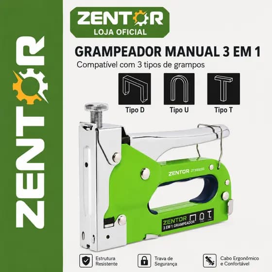 Grampeador 3 em 1 Profissional Manual Verde Deli Zentor Alta Potência Ajustável