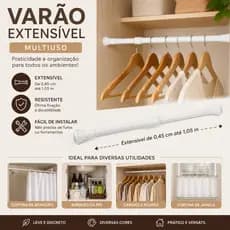 Varão Extensível Cortina Sem Furo Por Pressão Multiuso Cabideiro 45 a 150cm