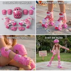 Patins 4 Rodas Com Led Patins Infantil Menina borboleta COM /SEM Kit Proteção Com Luz De Led, Qualidade da Sua Família