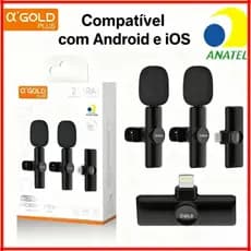 Microfone Lapela Duplo Sem Fio para Lives e Vlogs Compatível iPhone e Android ANATEL