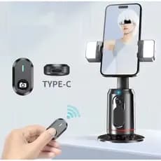 Suporte com rastreamento facial 360° e luzes de preenchimento Grava vídeos sozinho
