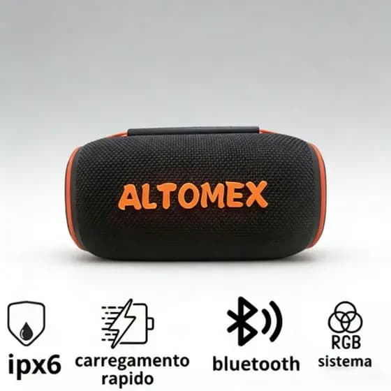 ALTOMEX Caixa De Som Bluetooth Resistente a Água 15W Com Alto Falante Duplo e Luz RGB