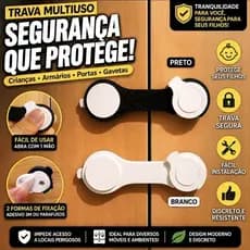 Trava de Segurança Multiuso para Armário Porta e Gaveta Infantil Adesivo 3M ou Parafuso