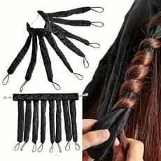 Tiara de ondulação de cabelo longo de 2 peças, ferro de ondulação sem aquecimento de cetim com alças ajustáveis, ferro d
