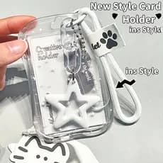 Porta-cartões de bolsa de cintura estilo Ins 2D, com pingente de estrela e cordão, porta-identidade de estudante Super f