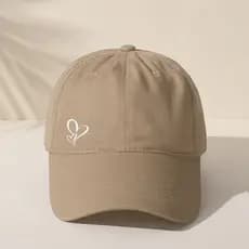 Boné De Beisebol Estampado De Coração Fofo De 1 Peça-Design Branco Combinando Bege , Traseiro Com Fivela Ajustável , Cha