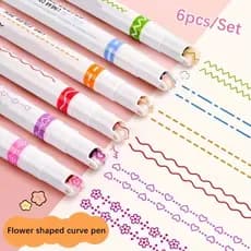 Canetas de contorno de flores com medidor de curva diferente, 6 peças, formas de curva de linha diferentes, papelaria pa