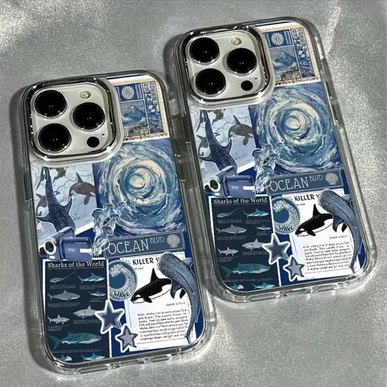 Uma capa de telefone elegante com Design de golfinho e tartaruga marinha, capa de telefone macia com moldura de foto de
