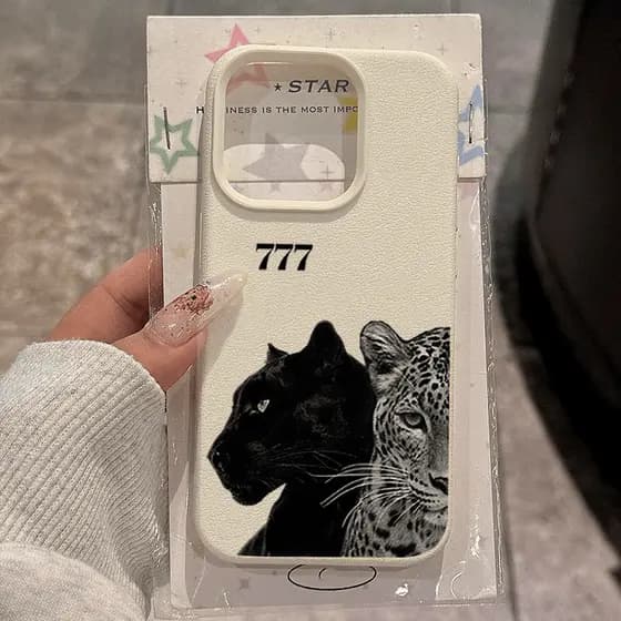 1 unidade Lucky Number 7 Preto Branco Duplo Leopardo Street Wear Padrão Pebbled Padrão Capa protetora para celular tpu c