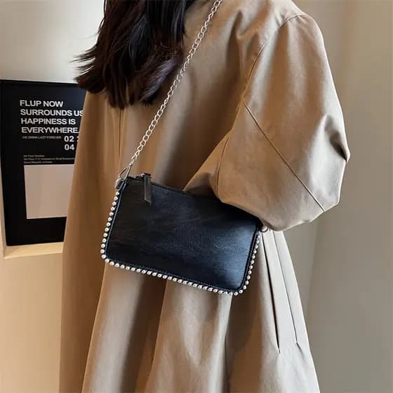 Senhoras moda pequena grânulo Envelope saco bolsa Retro corrente ombro mensageiro saco com zíper pequeno saco