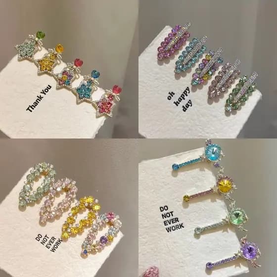 Menina coração dopamina cor Hairpin magia fada varinha estrela piscando diamante lado piscando acessórios de cabelo queb