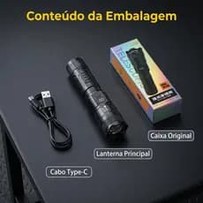 Lanterna multifuncional com exibição digital de luz intensa e função de zoom, ideal para iluminação de emergência ou em