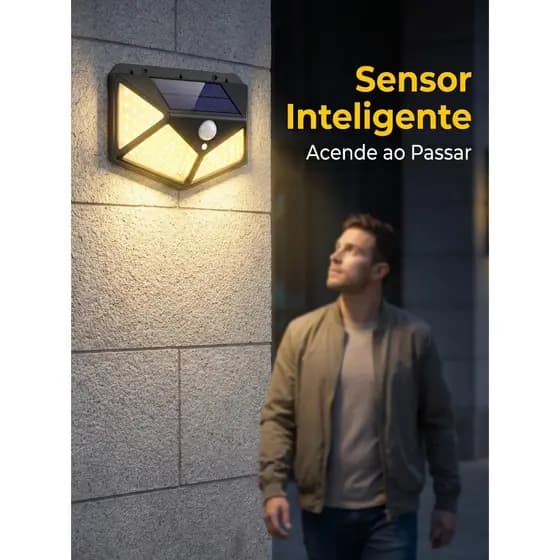 Luminária Solar 100 LED com Sensor de Movimento