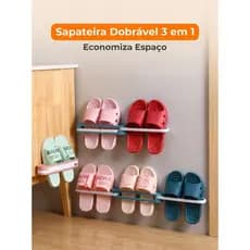 Suporte Organizador de Parede 3 em 1 Dobrável para Sapatos e Chinelos com Adesivo Sem Furar Durável e Forte e Prático