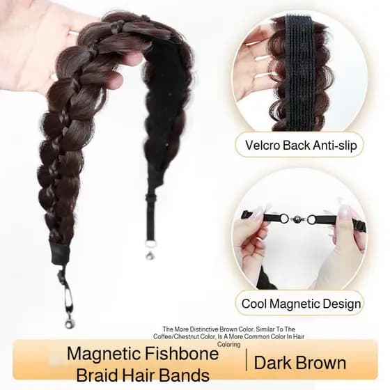 [Estilo Elegante] Tiara Com Trança Longa E Magnética/Faixa Para Cabelo/Fios Artificiais/Acessórios De Beleza