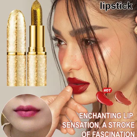 [Brilho Intenso] Batom Moda Vermelho Lip Gloss Perolado Ouro Poeira Batom/Batom Perolado/Batom Feminino