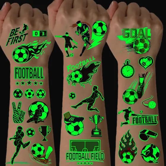 【Adesivos Para Pele】Tatuagem De Futebol Luminoso | Brilha No Escuro | Acessórios Para Copa/Partidas/Fãs De Futebol