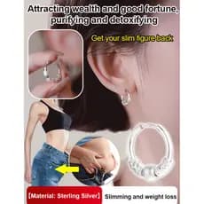 【Design Elegante】Stylish/Durable SL-Lucky Rotating Silver Ear Clips Brincos de Sorte/Leves/Confortáveis