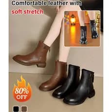 Botas femininas de cano médio, botas confortáveis   para o outono, botas de inverno Martin com sola grossa.