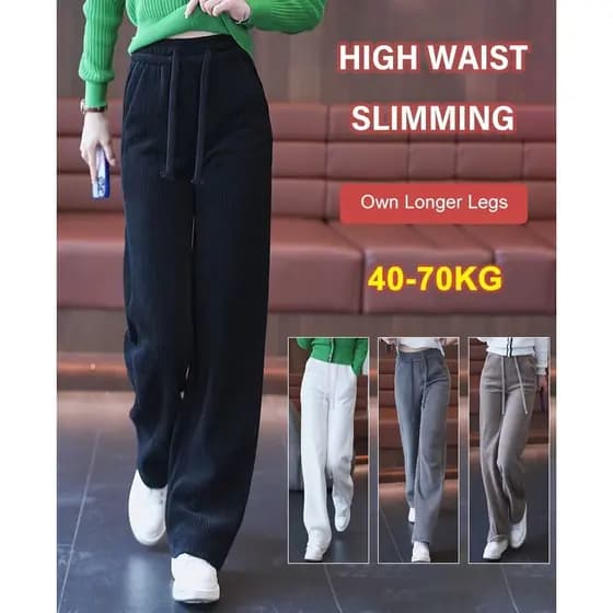 【Design Sofisticado】JC Women's Narrow Fit Wide Leg Pants Calça Feminina/Alta Cintura/Calça Elegante