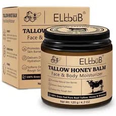 Creme de Sebo Batido ELBBUB para Rosto e Corpo - 100% Sebo de Boi Alimentado a Pasto, Hidratante Natural com Mel e Cera