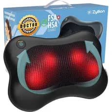 Massageador Shiatsu para Costas e Pescoço Zyllion com Aquecimento - Almofada de Massagem Elétrica 3D para Tecidos Profun
