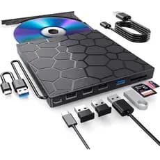 Gravador de CD/DVD Externo USB 3.0 Tipo-C BPAKDU Ultra-Fino Portátil para Mac, Windows, Linux e PC CAY9
