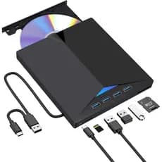 Gravador/Leitor Externo de DVD/CD RW USB 3.0 Tipo-C para Laptop, MacBook Pro/Air, iMac, PC com Windows, Plug and Play DO