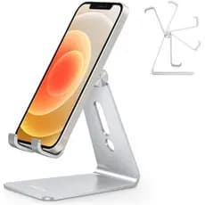 Suporte ajustável para celular, suporte de alumínio para celular de mesa OMOTON com base antiderrapante e porta de carre