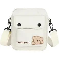 Bolsa Transversal Love Bear, Bolsa de Ombro de Nylon para Mulheres, Uso Diário e Viagens, Branca 2FFG