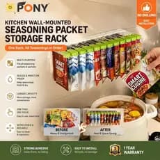 Suporte de Parede para Armazenamento de Sacos de Temperos PONY, Sem Necessidade de Furação, 10 Clipes Divisores, Suporte