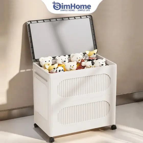 Caixa de Armazenamento SimHome com Rodas, Caixa de Brinquedos de Grande Capacidade, Organizador de Roupas, Armário de Ar
