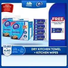 [EXCLUSIVO] Toalha de Cozinha Vinda Deluxe Softpack (12x80 unidades) + Lenços de Cozinha Vinda Deluxe (4x40 unidades)