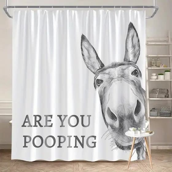 Cortina de Chuveiro Engraçada com Estampa de Burro e a Frase "Você está fazendo cocô?" Design Moderno de Animais de Faze