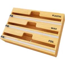 SpaceAid WrapNeat Organizador 3 em 1 com Cortador e Etiquetas, Dispensador de Filme Plástico, Papel Alumínio e Papel Man
