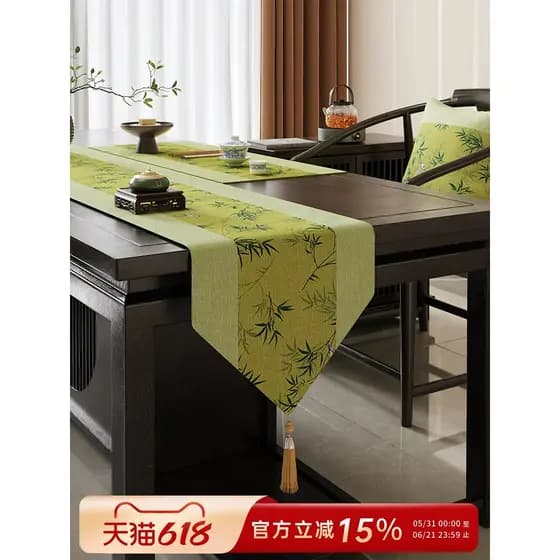 Novo estilo chinês Zen mesa pano luz luxo High-End mesa de chá verde longo pano de mesa de chá pano Medieval