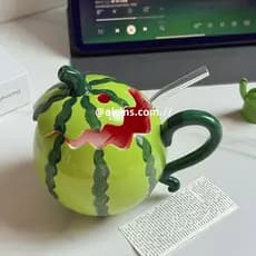 Copo de melancia fofo de cerâmica de alto valor 2025 copo para beber doméstico feminino café de escritório