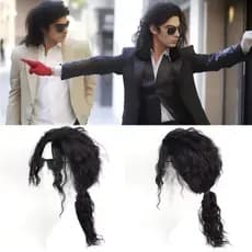 Peruca Ondulada Preta MXEF Estilo Michael Jackson para Adultos - Fantasia de Rei do Pop para Halloween e Shows de Homena