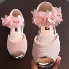 Sandálias de Verão para Crianças 9K1K, Novo Estilo, Sapatos de Princesa com Flor de Strass, Sapatos de Dança com Sola Ma