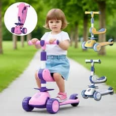 Patinete Infantil 3 Rodas Dobrável Luz Led e Freio Ajustável de Altura Seguro Diversao Toys