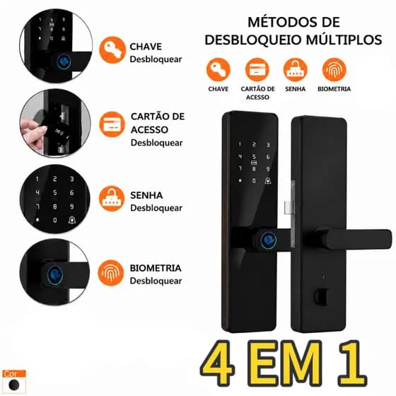 Fechadura Eletrônica Smart Door com Impressão Digital, Senha, Cartão NFC e Chave Mecânica fang