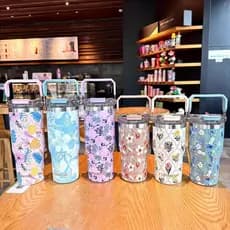 Garrafa Copo Térmica Estampada 600 ML/900 MLDecorada Com Alça e Canudo f003