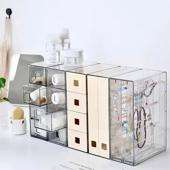 [Estoque pronto] Rack de armazenamento de joias de plástico transparente colar pulseira caixa anti-poeira brincos rack d