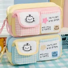 Estojo de Lápis Bordado com Gato de Desenho Animado de Grande Capacidade - Bolsa de Armazenamento Multifuncional Cor Dop