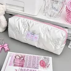 Estojo Criativo Rosa com Laço para Canetas, Grande Capacidade, Estojo de Maquiagem e Material Escolar para Estudantes